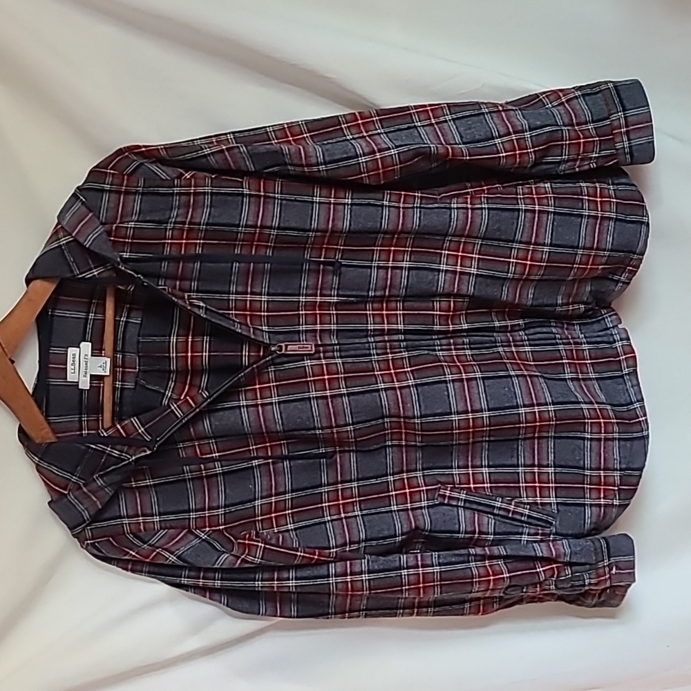 L.L. Bean Red and Gray Plaid Button Down Shirt